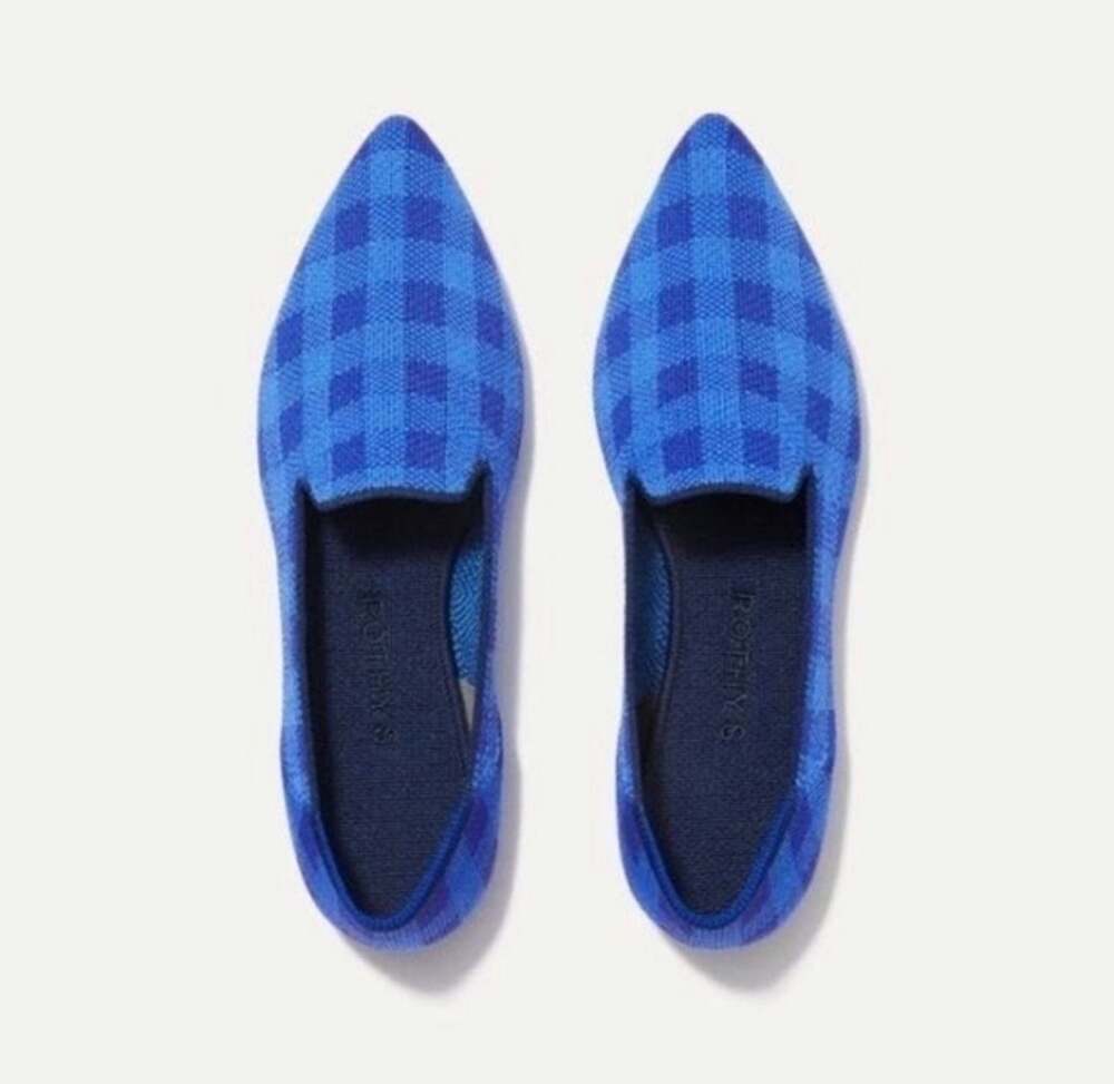 Rothy's The Point Lazuli Gingham Blue Plaid Women's Flat Loafers Size 8.5 US